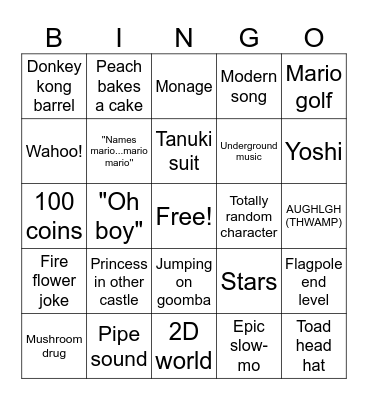 Mario Movie Bingo Card