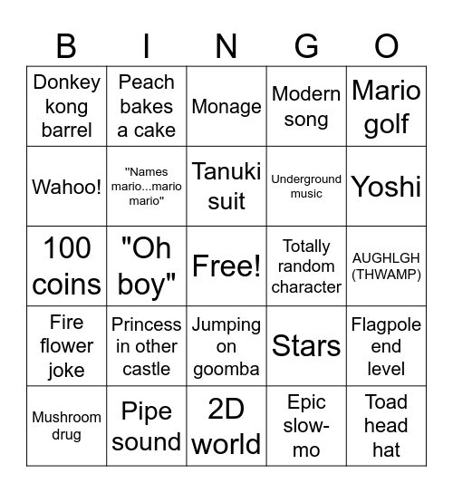 Mario Movie Bingo Card