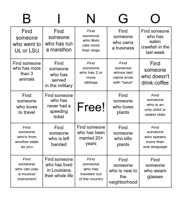 Meet Your Neighbor Bingo Card
