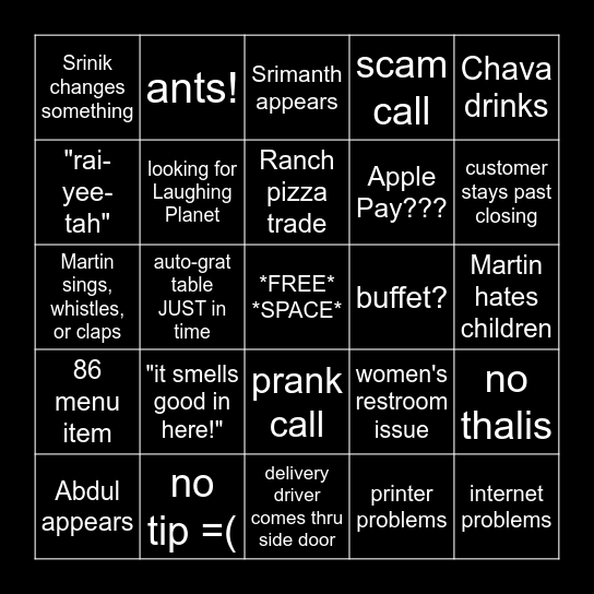 Swagat Bingo Card