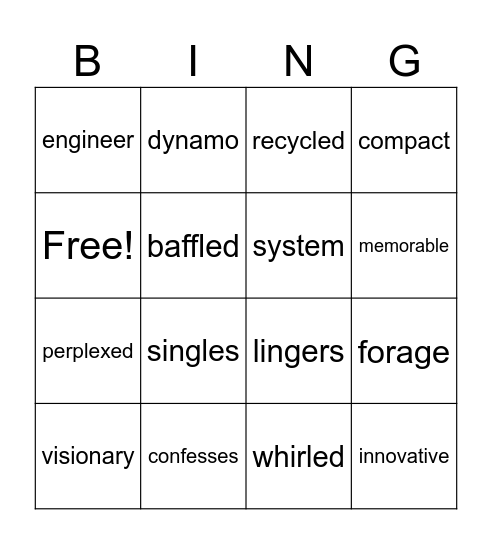 3rd Grade Vocabulary Words Bingo Card