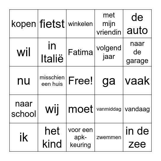 Woordvolgorde Bingo Card