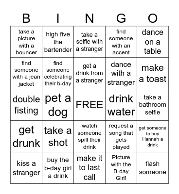 Hannah's 23rd San Diego Bingo Card