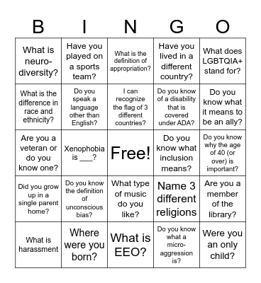 Diversity Bingo Card