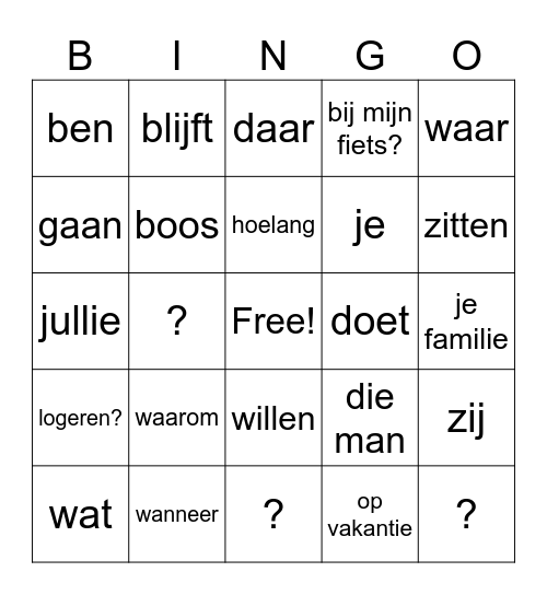 Maak vragen Bingo Card