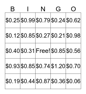 Money BINGO! Bingo Card