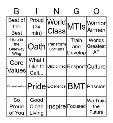 BMT Parade Bingo Card