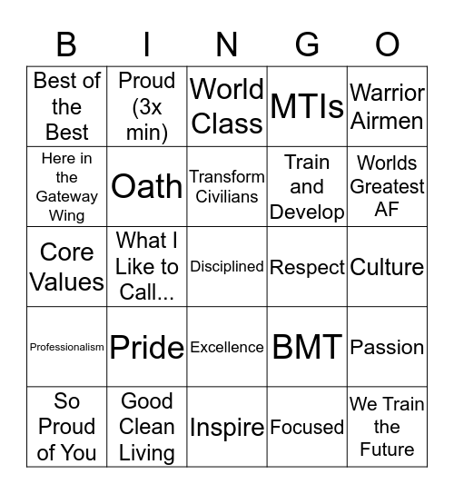 BMT Parade Bingo Card