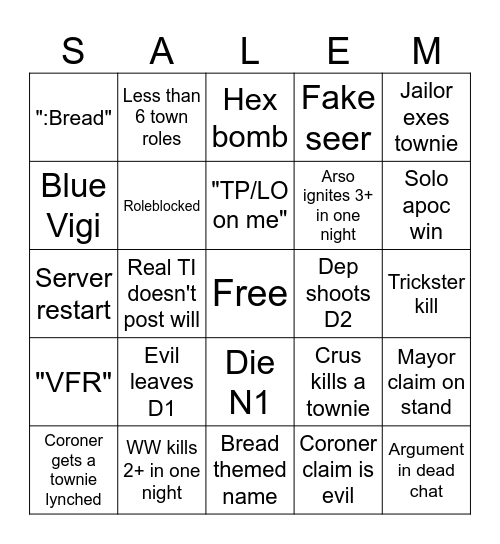 tos Bingo Card