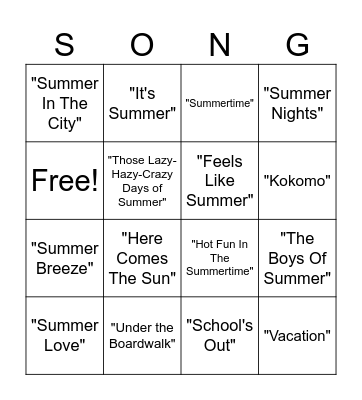 WN Summer Music Bingo Card