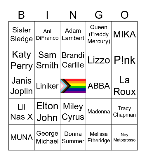 PRIDE PLAYLIST Bingo Card