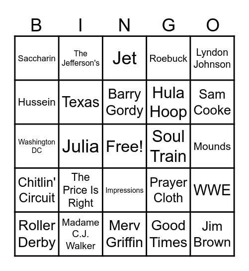 Back in the Day Bingo Card