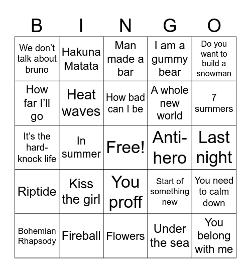 Music Bingo Card