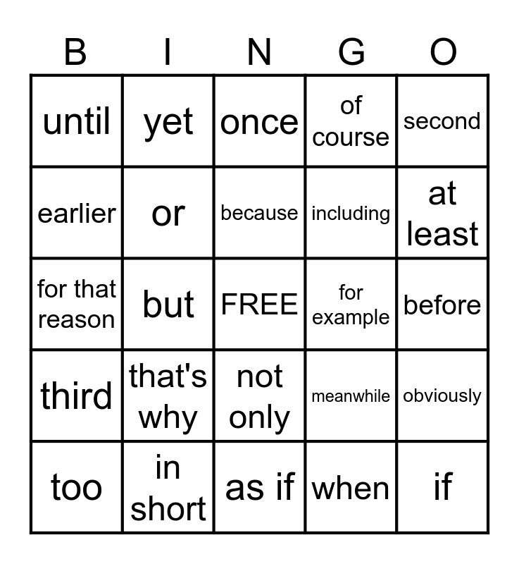 signaalwoorden Engels Bingo Card