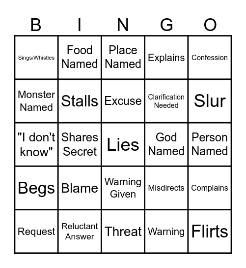 NPC Card Bingo Card