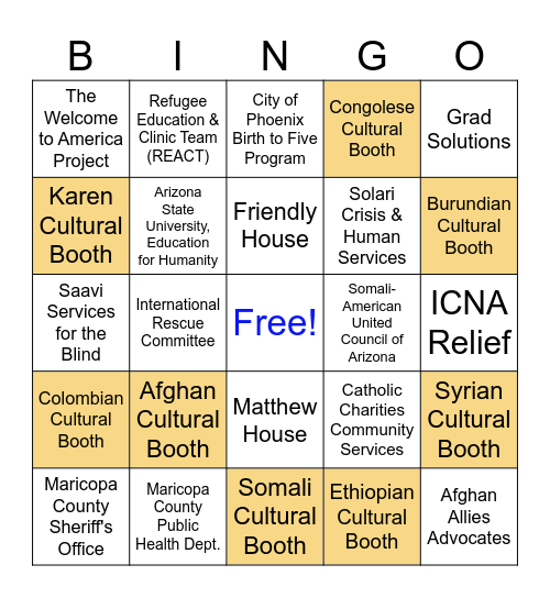 World Refugee Day Phoenix 2023 Bingo Card