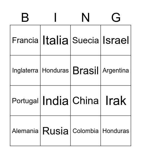 los países, las capitales Bingo Card