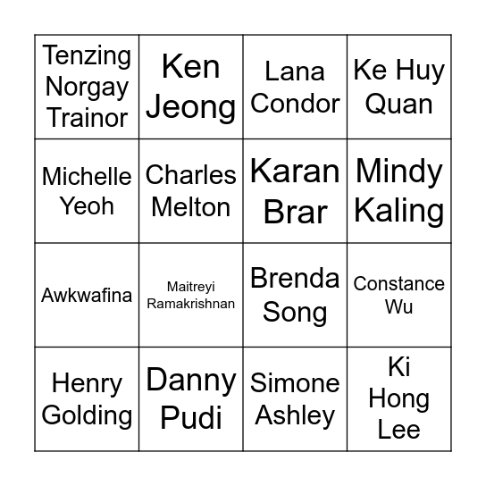 Asian Actors Bingo Card