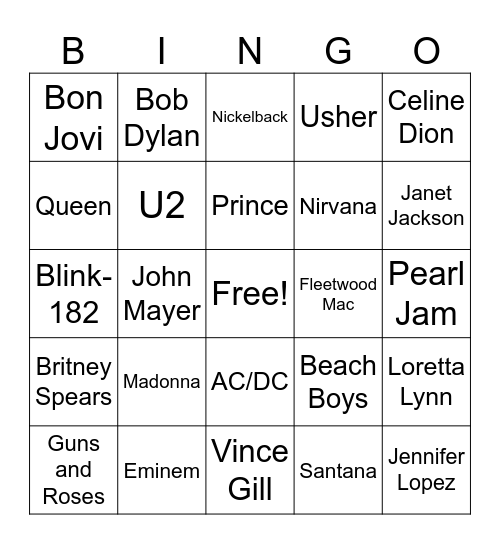 Name that Artist Bingo Card