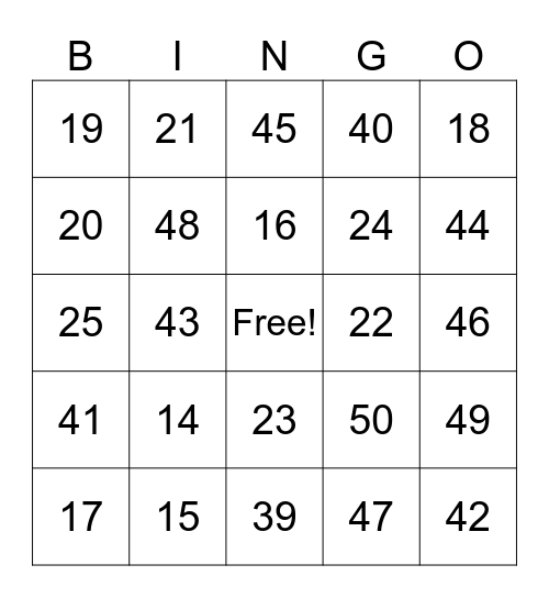 Order of Operations Bingo Card