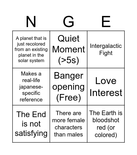 Neon Genesis Bingo Board Bingo Card