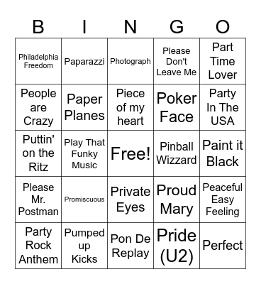 P Bingo Card