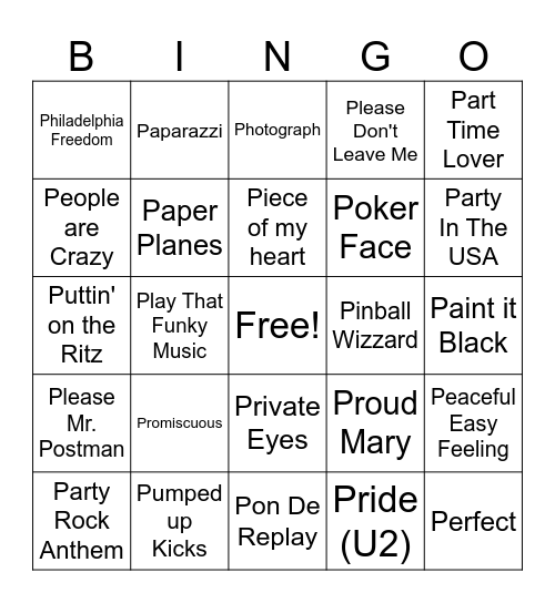 P Bingo Card