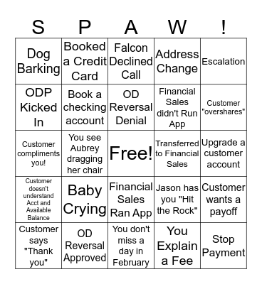 Spaw Bingo Card