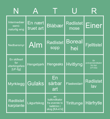 Naturbingo! Bingo Card