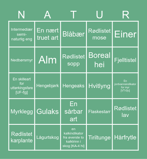 Naturbingo! Bingo Card