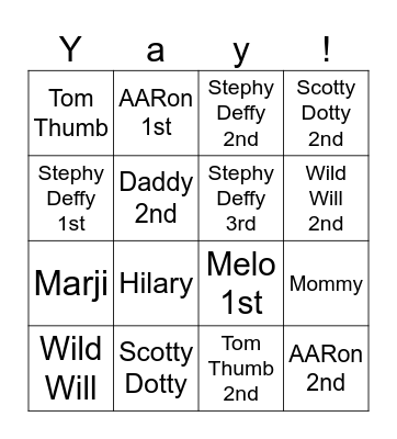 Gets Pissy :) Bingo Card