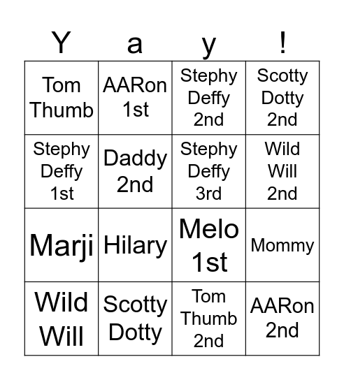 Gets Pissy :) Bingo Card