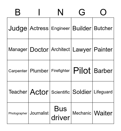 Jobs & Occupations Bingo Card