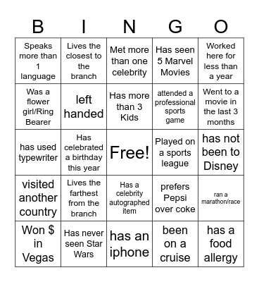 Get to know Me Bingo Card