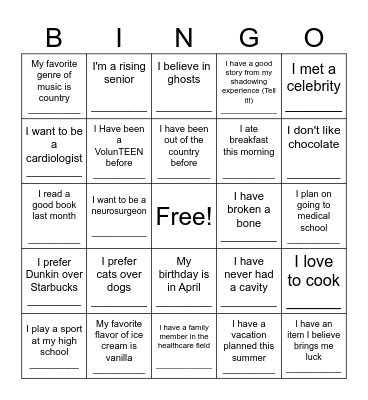 VolunTEEN Bingo! Bingo Card