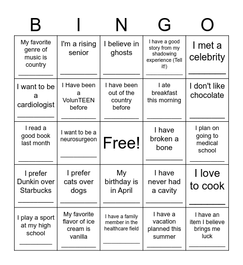 VolunTEEN Bingo! Bingo Card