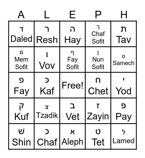 Aleph- Bet Bingo Card