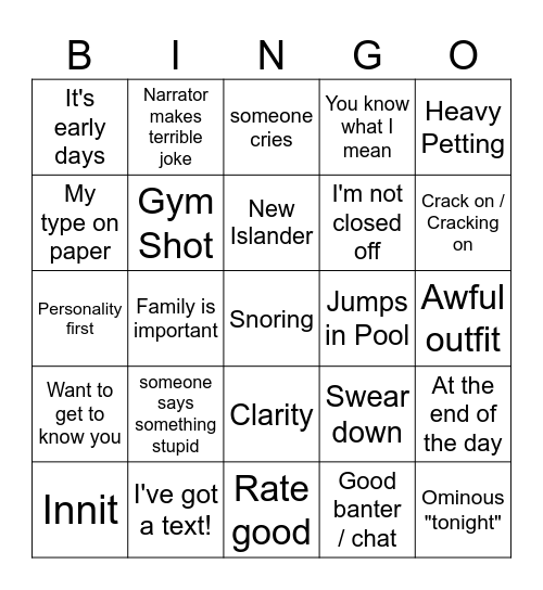 Love Island Bingo Card