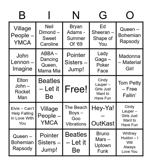 Music Bingo Trivia Bingo Card