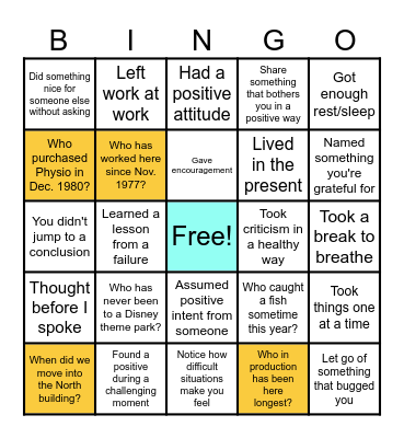 Positivity Bingo Card