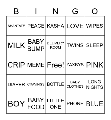 Gender Reveal Bingo Card