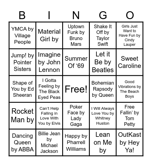 Music Bingo/Trivia Bingo Card