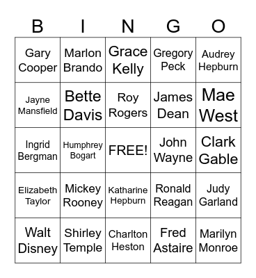 Hollywood Bingo Card