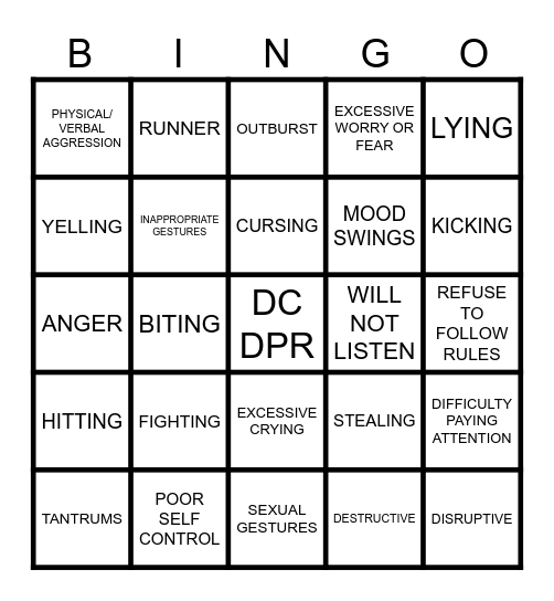 BEHAVIORS Bingo Card