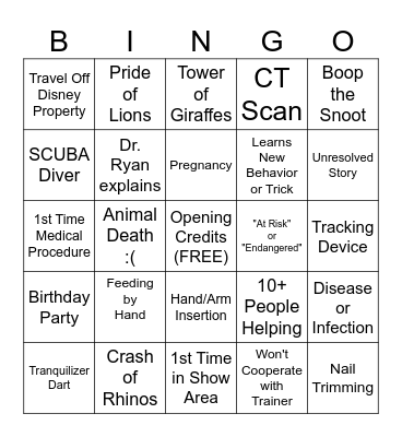 Magic of Animal Kingdom Bingo Card