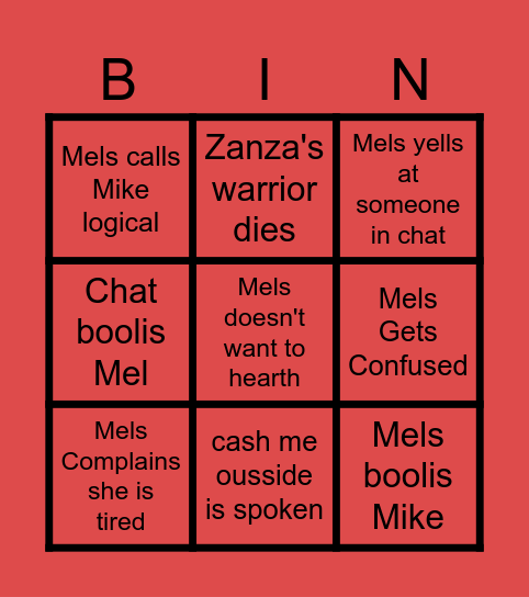 Mels Bingo Card