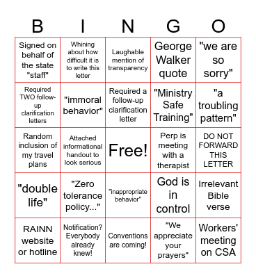 Overseer Notification Letter Bingo Card