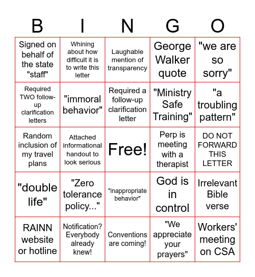 Overseer Notification Letter Bingo Card