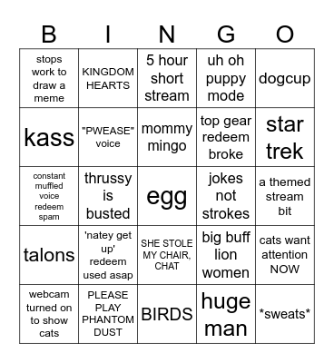 an average nateybeak stream Bingo Card