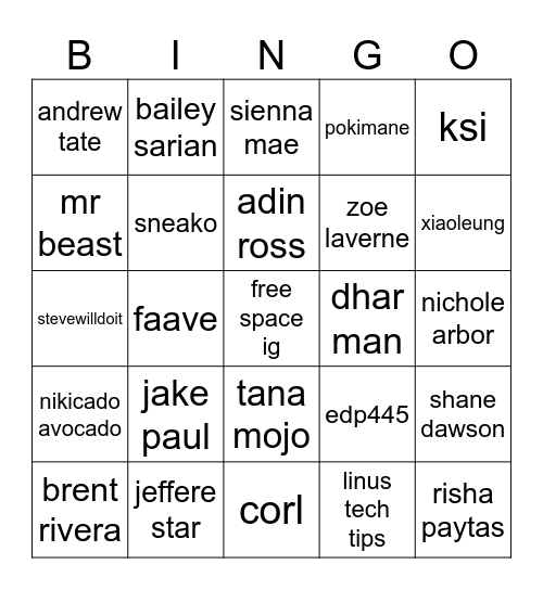 rip youtubers Bingo Card